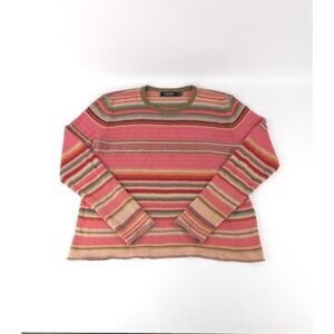 Ralph Lauren Black Label Sweater Large Long Sleeve Fair Isle Striped Linen Blend
